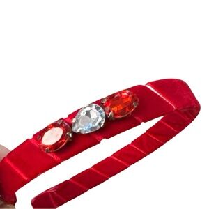 Elegant Red Gemstone Velvet Headband for Holiday Christmas Valentine’s Day Party